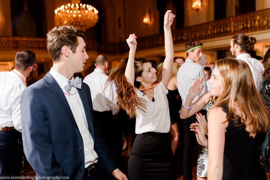 Guests dance at a wedding reception at the Omni William Penn in Pittsburgh, Pennsylvania