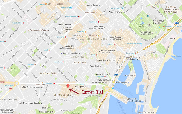Where to find Carrer Blai if you happen to be in Barcelona, looking for tapas.