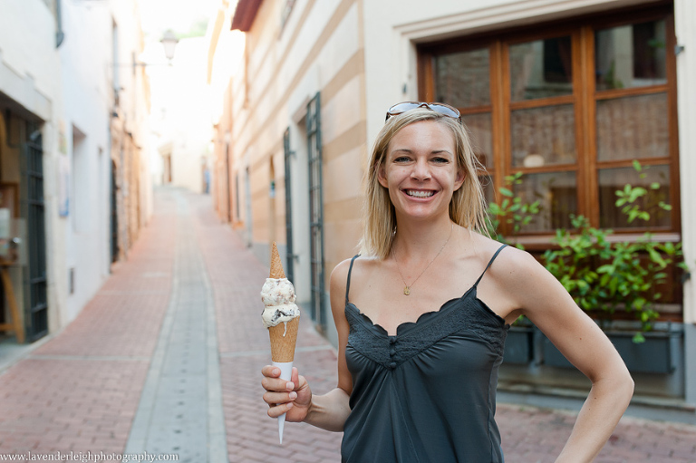 Gelato stores were everywhere!  Here is me in Begur before we hike up the hill to Begur's castle.