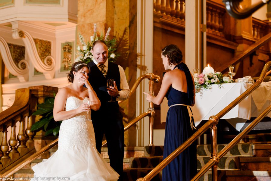 The maid of honor toasts the bride and groom at their wedding reception at The Grand Concourse in Pittsburgh, Pennsylvania