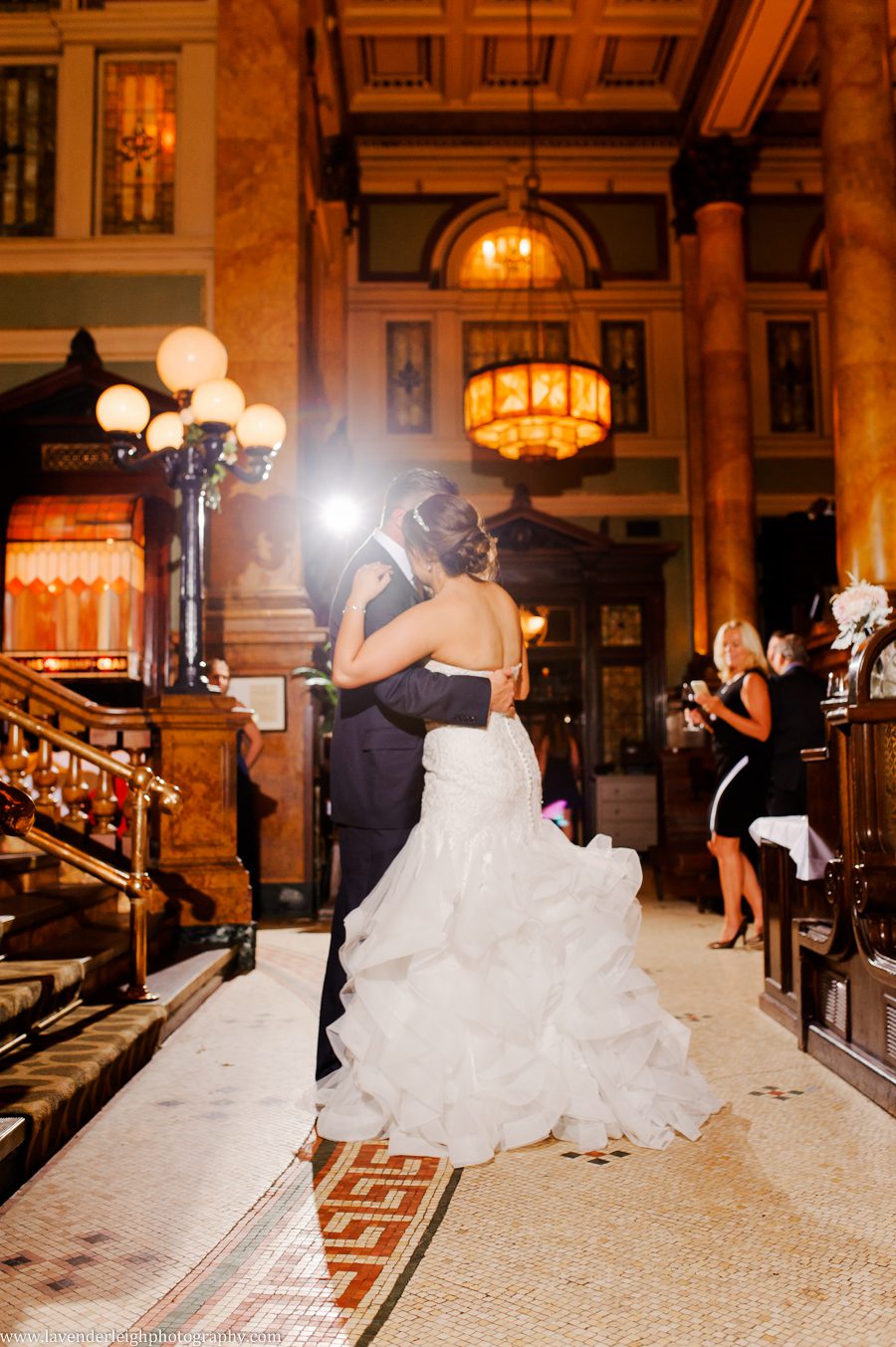 The bride and her father dance during a wedding reception at The Grand Concourse in Pittsburgh, Pennsylvania