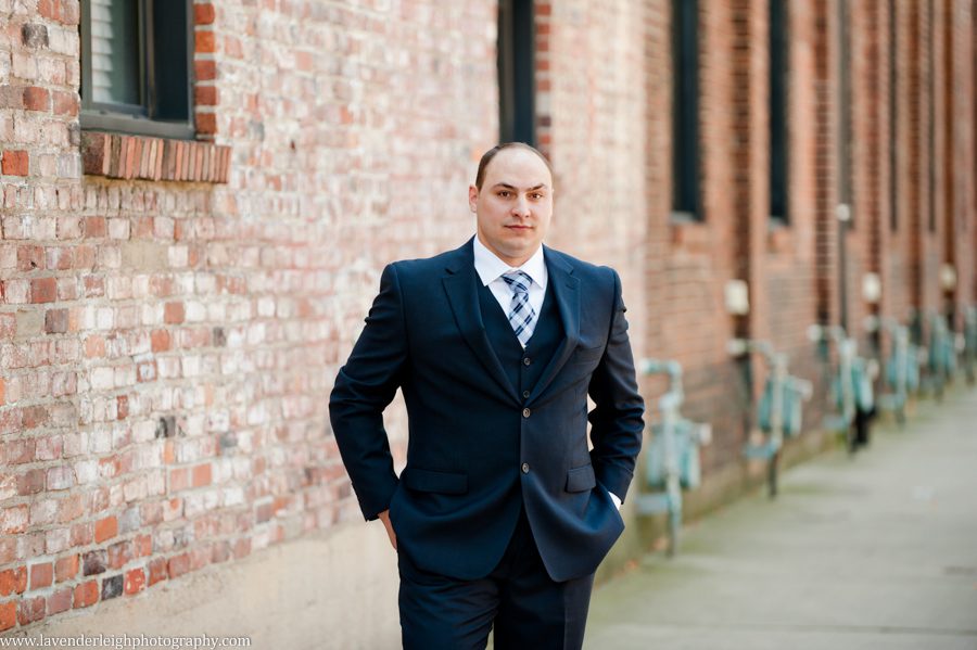 A picture of the groom before his wedding ceremony in the South Side of Pittsburgh