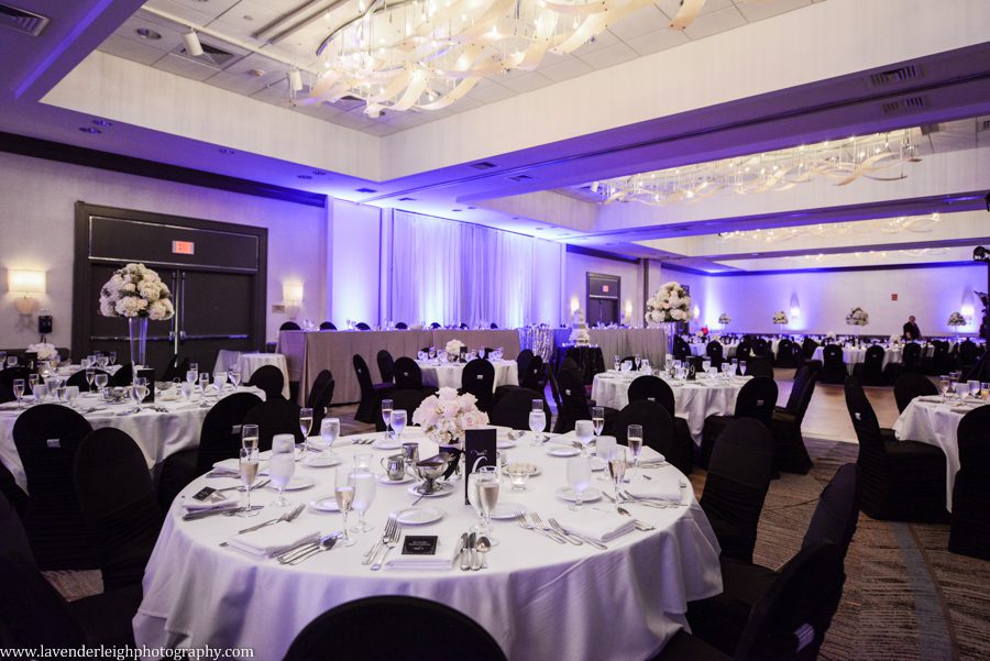 Pittsburgh Airport Marriott, wedding reception, room, decor, centerpieces, uplighting