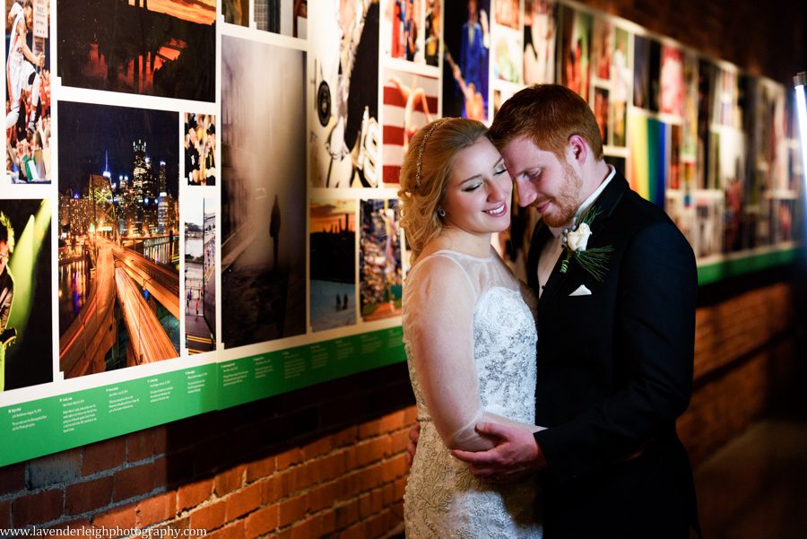 A bride and groom's portrait around the Heinz History Center