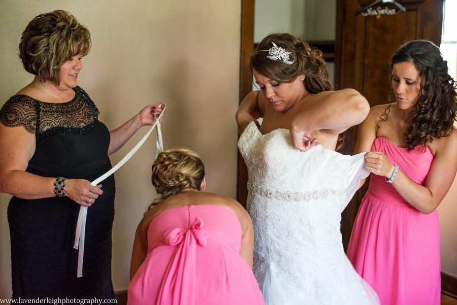 Bride Putting On Dress | Holy Cross Wedding | Pittsburgh Wedding Photographer | Pittsburgh Engagement Photographer | Lavender Leigh Photography