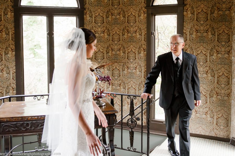 Father of Bride's Reveal, the Hyeholde restaurant, castle, Pittsburgh Pennsylvania wedding and engagement photographer
