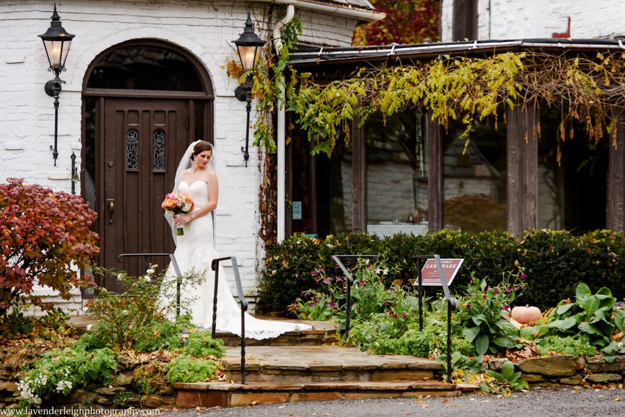 Bride Outside at They Hyeholde, castle, Pittsburgh Pennsylvania wedding and engagement photographer