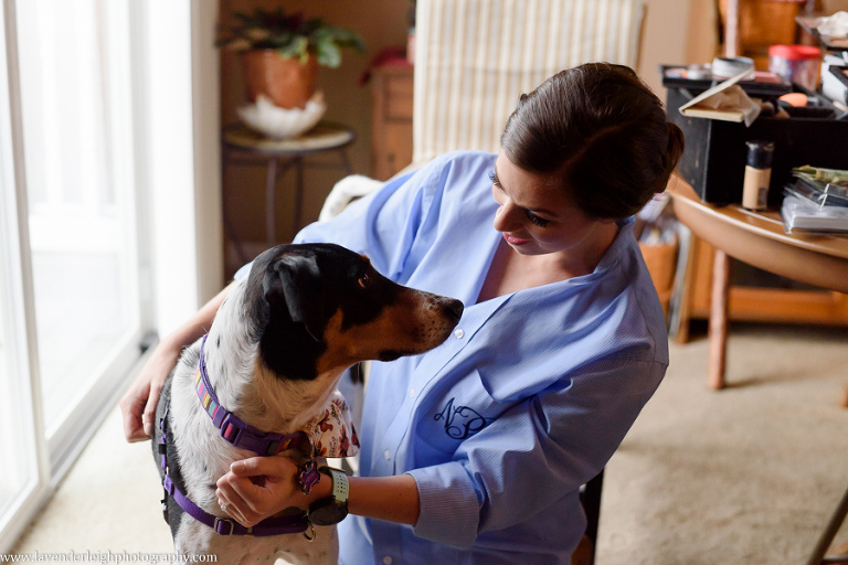 bride and her dog, the Hyeholde restaurant, castle, Pittsburgh Pennsylvania wedding and engagement photographer