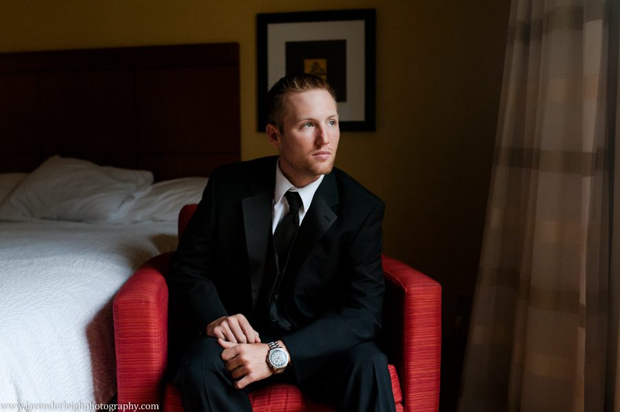 Groom's Picture in Hotel, the Hyeholde restaurant, castle, Pittsburgh Pennsylvania wedding and engagement photographer