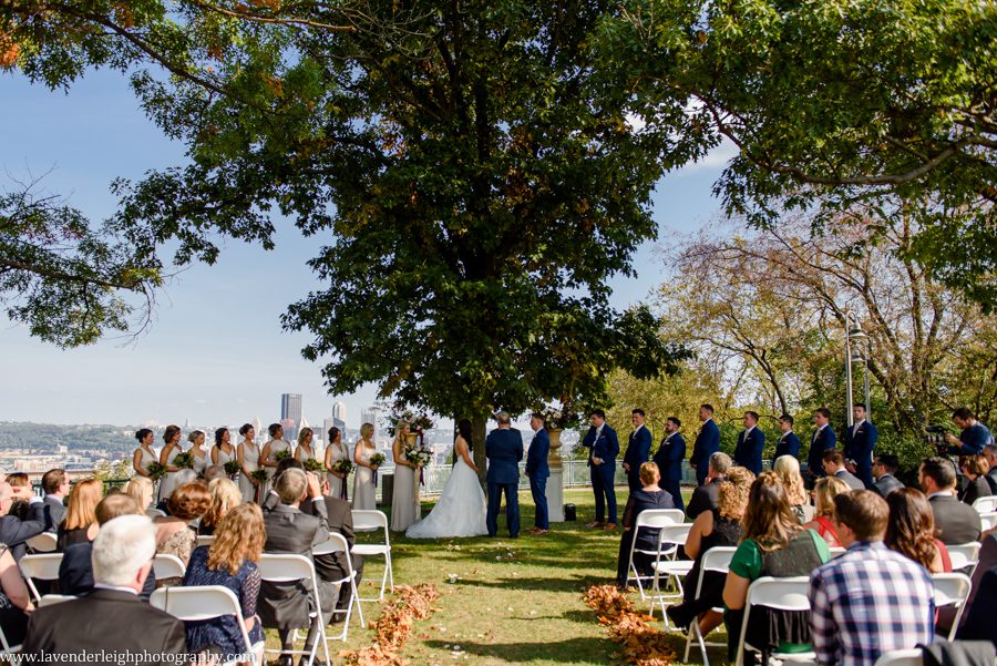 An autumn wedding ceremony at the West End Overlook in Pittsburgh, Pennsylvania