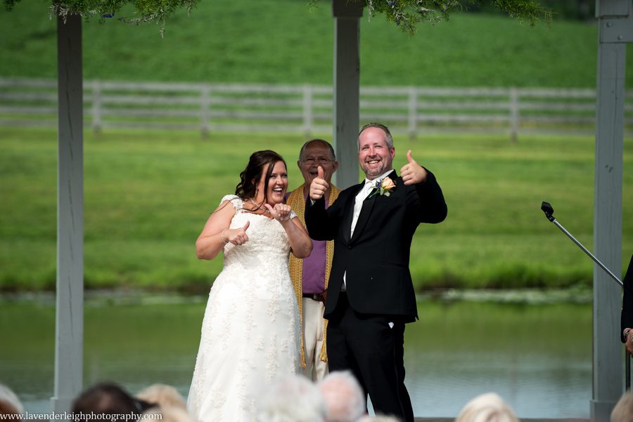 Thumbs Up | Bride and Groom | Laughter | Wedding Ceremony | Gazebo | Pond | Summer | Lingrow Farms | Barn Wedding | Pittsburgh Wedding Photographer | Pittsburgh Wedding Photographers | Lavender Leigh Photography | Blog