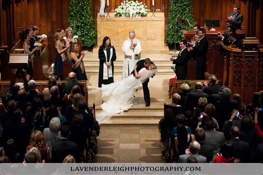 Bride and Groom Kiss at Ceremony| Heinz Chapel| Lavender Leigh Photography