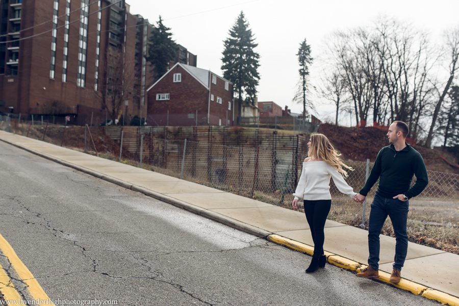 <alt>an engaged couple on Mt. Washington in Pittsburgh, Pennsylvania</alt>