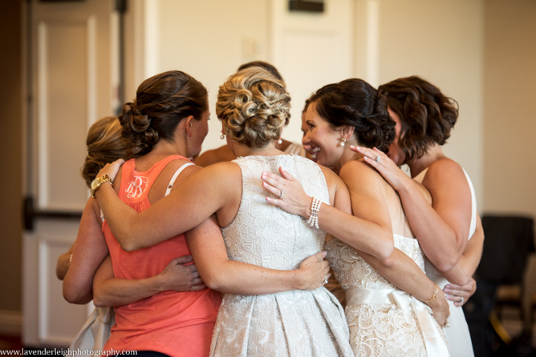 Bride and Bridesmaids | Team Huddle| Matching Outfits| Navy Tank Tops | White Sweat Pants | Getting Ready | Renaissance Hotel  | Oakmont Country Club Wedding | Getting Ready Pictures |  Pittsburgh Wedding Photographer | Pittsburgh Wedding Photographers | Lavender Leigh Photography | Blog