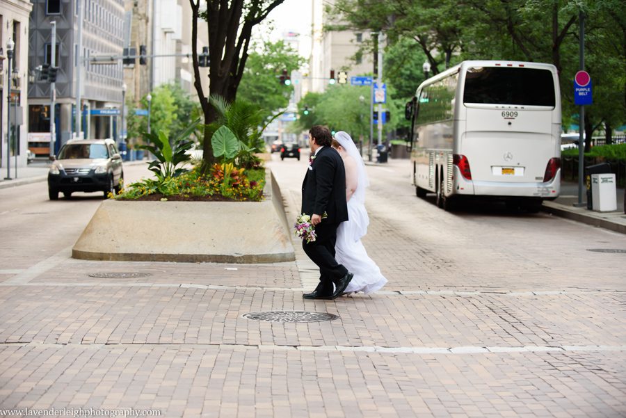 Bride and Groom Walking in Downtown Pittsburgh