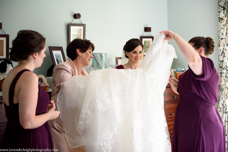 Bride Getting Ready | Putting on Dress | Maggie Sottero Wedding Dress| With Sisters and Mother| Pittsburgh Field Club Wedding Reception | Getting Ready Pictures |  Pittsburgh Wedding Photographer | Pittsburgh Wedding Photographers | Lavender Leigh Photography | Blog