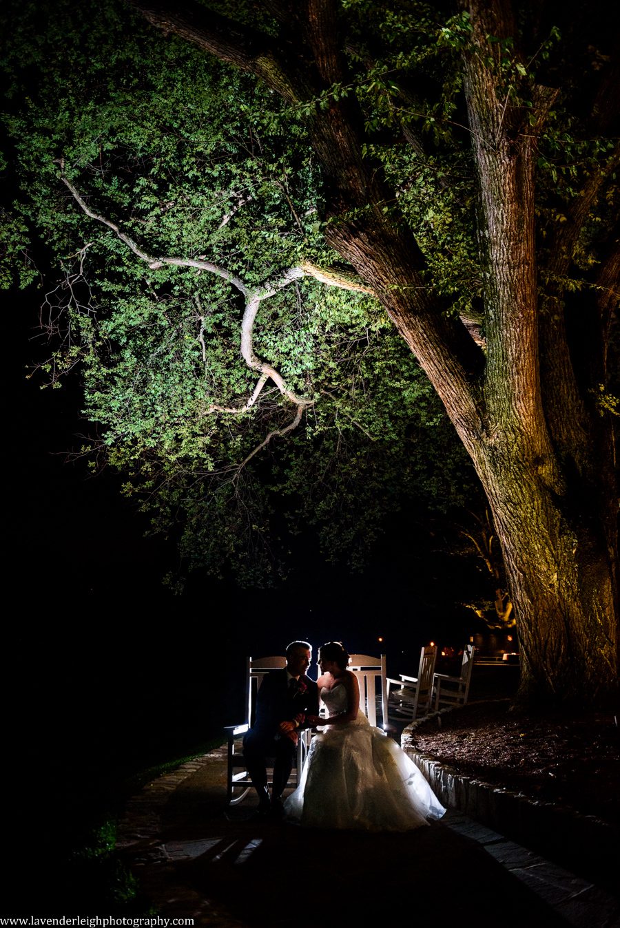 Bride and Groom | End of Night Shot | Adirondak Rocking Chairs | Old Tree | Pittsburgh Field Club Wedding Reception |  Pittsburgh Wedding Photographer | Pittsburgh Wedding Photographers | Lavender Leigh Photography | Blog