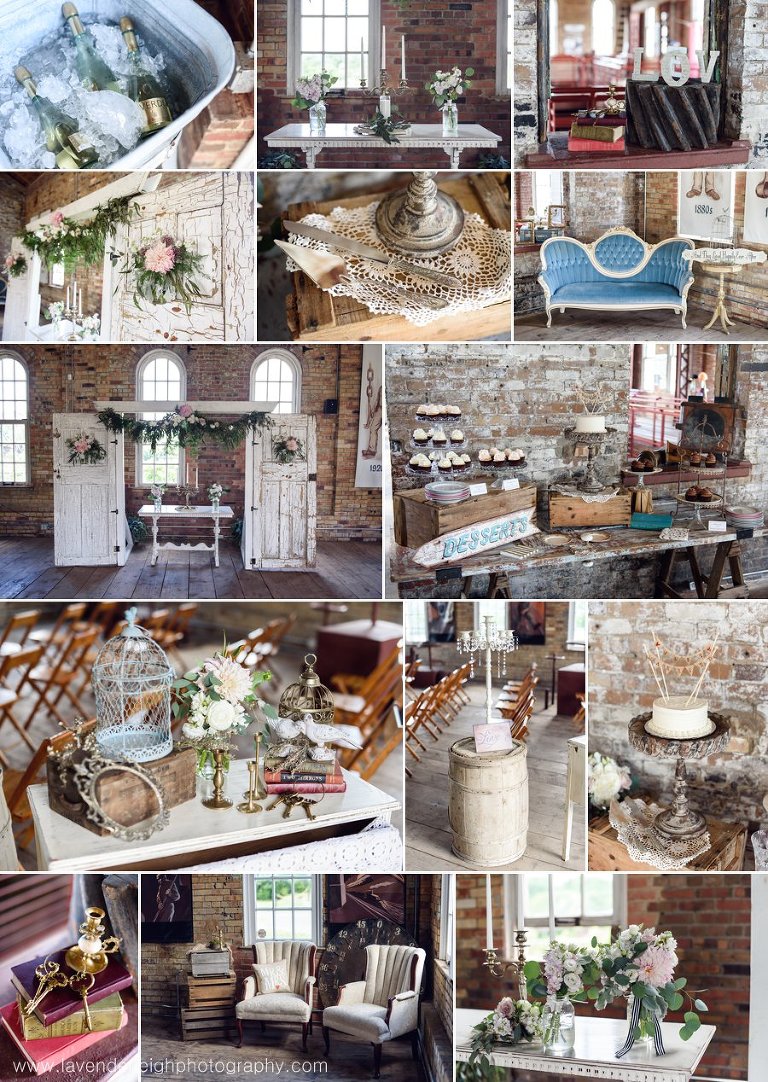 Alter, flowers, bouquet, double doors, vintage chairs, vintage decor, birdcage, keys, love sign, tufted chairs, garland, romantic, candelabras, barrels, Lavender Leigh Photography, Pop Up Pittsburgh Wedding Company, Vintage Alley Rentals