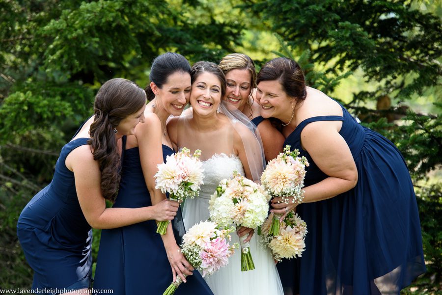 Bride hugs Bridesmaids | Navy Bridesamaid Dresses| Rustic Acres Wedding Reception | Rustic Acres Ceremony | Pittsburgh Wedding Photographer | Pittsburgh Wedding Photographers | Lavender Leigh Photography | Blog