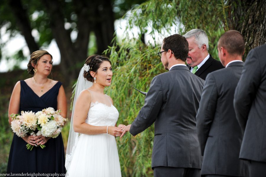 Bride Saying Vows | Wedding Ceremony | Weeping Willow Tree | Chandelier | Barn Wedding | Rustic Acres Wedding Reception | Rustic Acres Ceremony | Watters Love Marley Wedding Dress | Pittsburgh Wedding Photographer | Pittsburgh Wedding Photographers | Lavender Leigh Photography | Blog