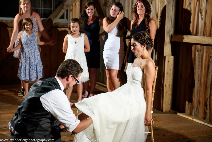 Garter Toss |  Barn Wedding | Rustic Acres Wedding Reception | Rustic Acres Ceremony | Watters Love Marley Wedding Dress | Pittsburgh Wedding Photographer | Pittsburgh Wedding Photographers | Lavender Leigh Photography | Blog