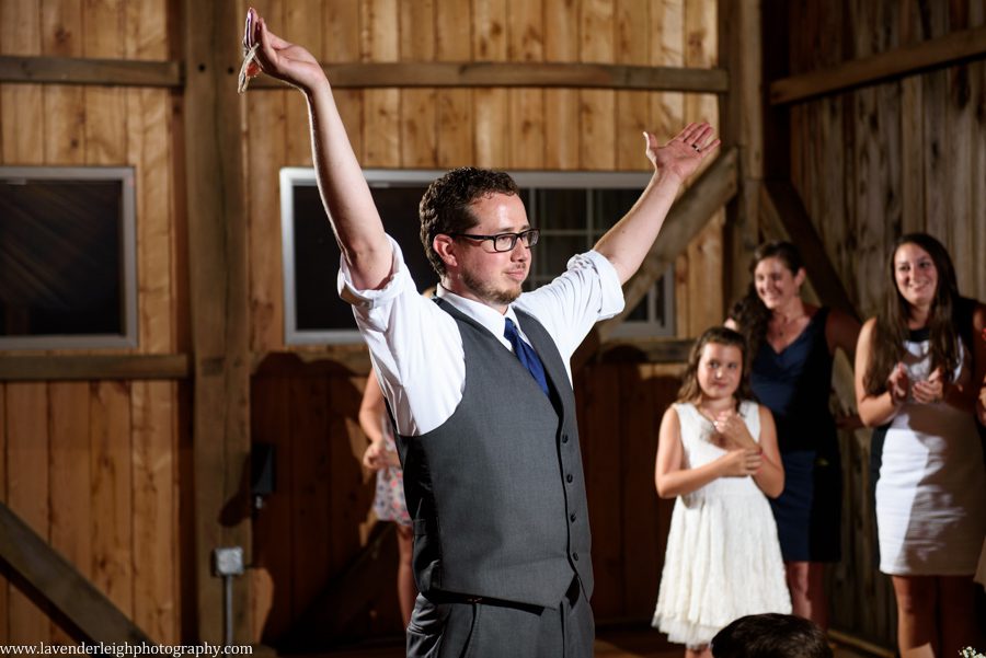 Garter Toss |  Barn Wedding | Rustic Acres Wedding Reception | Rustic Acres Ceremony | Watters Love Marley Wedding Dress | Pittsburgh Wedding Photographer | Pittsburgh Wedding Photographers | Lavender Leigh Photography | Blog