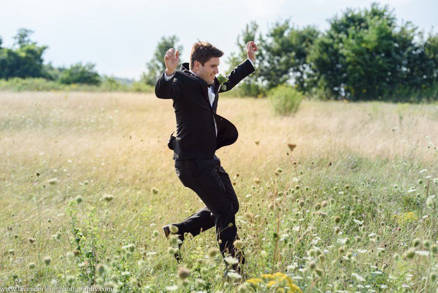 Andy jokingly flies around like a bird as the bridesmaids serenade them.