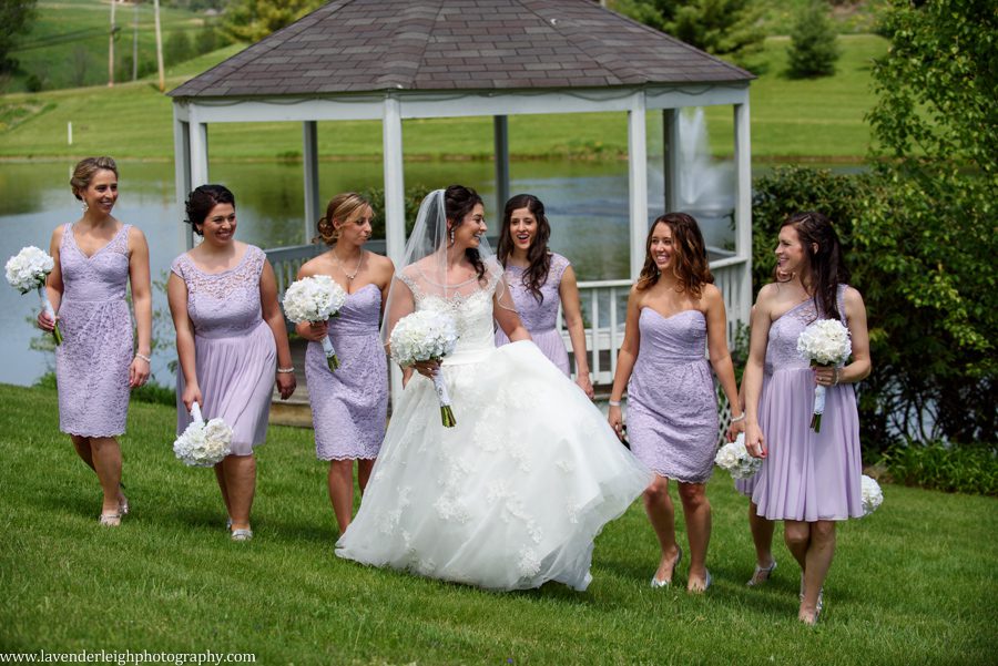lavender bridesmaids dresses, cocktail dress, gazebo, pond, outdoor, spring, bride, bridesmaids