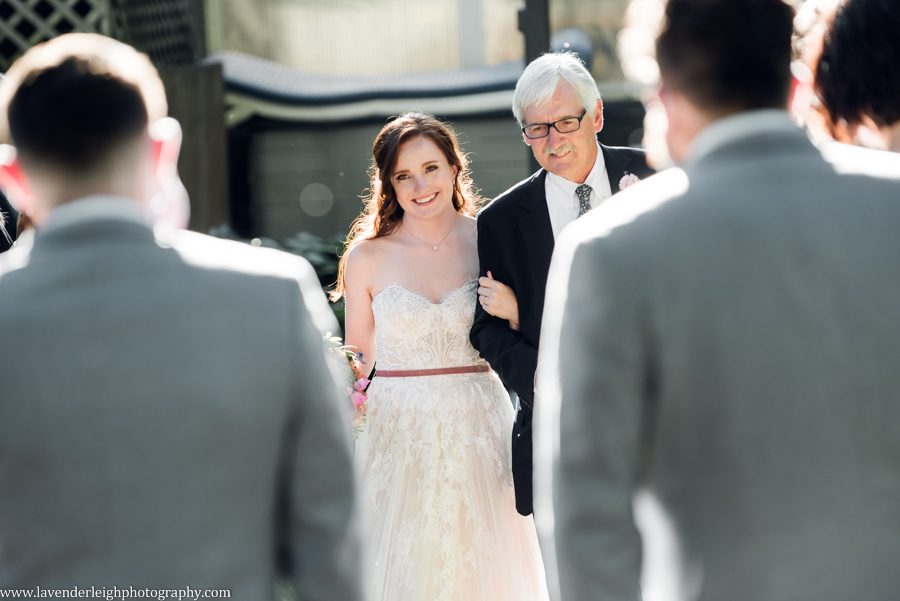 <alt>father walking bride down stairs at Choderwood in Pittsburgh, Pennsylvania</alt>