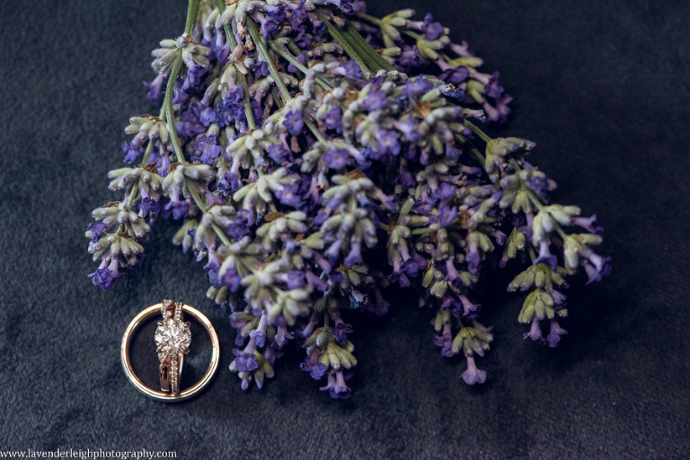 rose gold wedding rings and Lavender