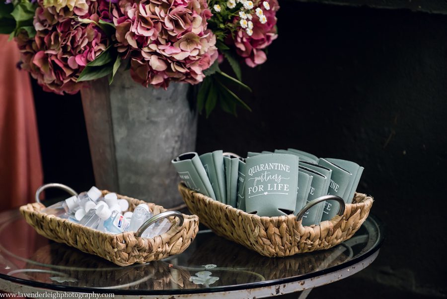 wedding reception beer koozie quarantine favors at Choderwood in Pittsburgh, Pennsylvania