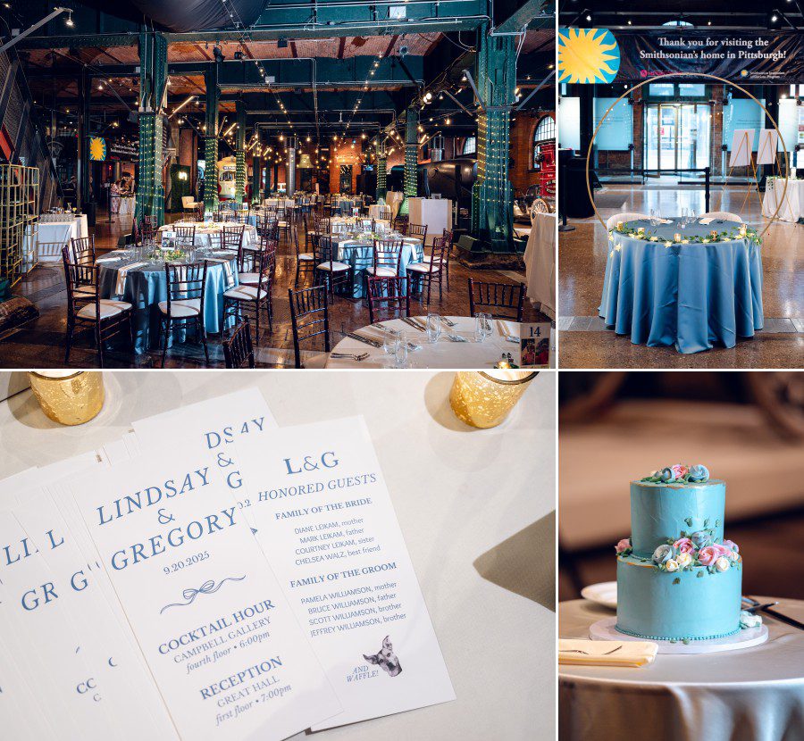 <alt>A wedding reception in the Grand Hall of the Heinz History Center in Pittsburgh, Pennsylvania</alt>